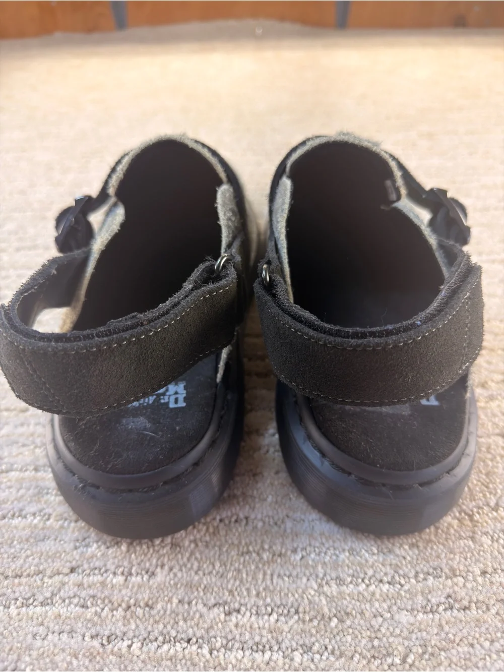 Rare Dr. Martens Jorge II Hairy Suede Slingback Mule Gray/Black Sandals